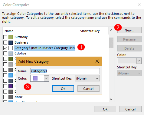 Outlook not in master category list pdf